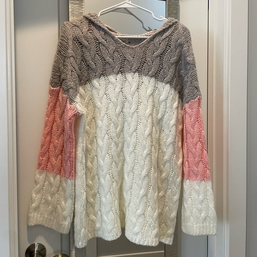 Cozy hooded tunic sweater, striped, size small
